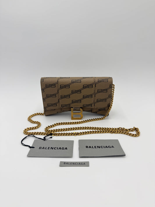 Balenciaga Hourglass Wallet on Chain BB Monogram Bag Brown