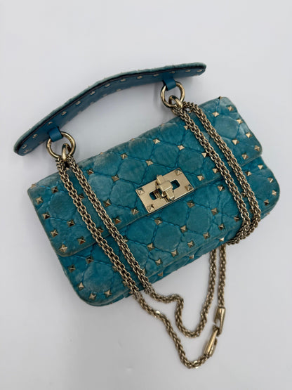 Valentino Garavani Borsa Rockstud Spike Small in Velluto Azzurro