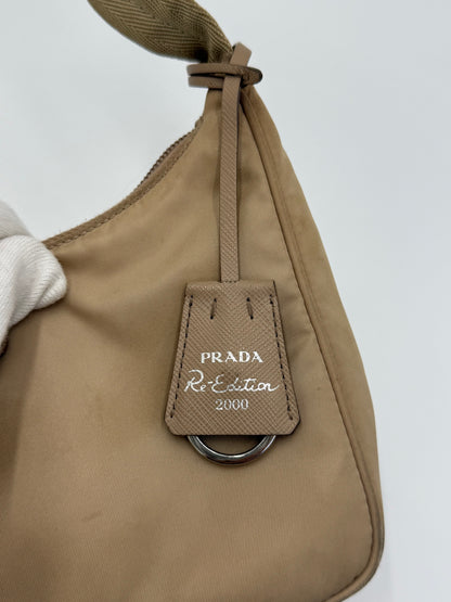 Prada Re-Edition 2000 Beige Nylon Shoulder Bag