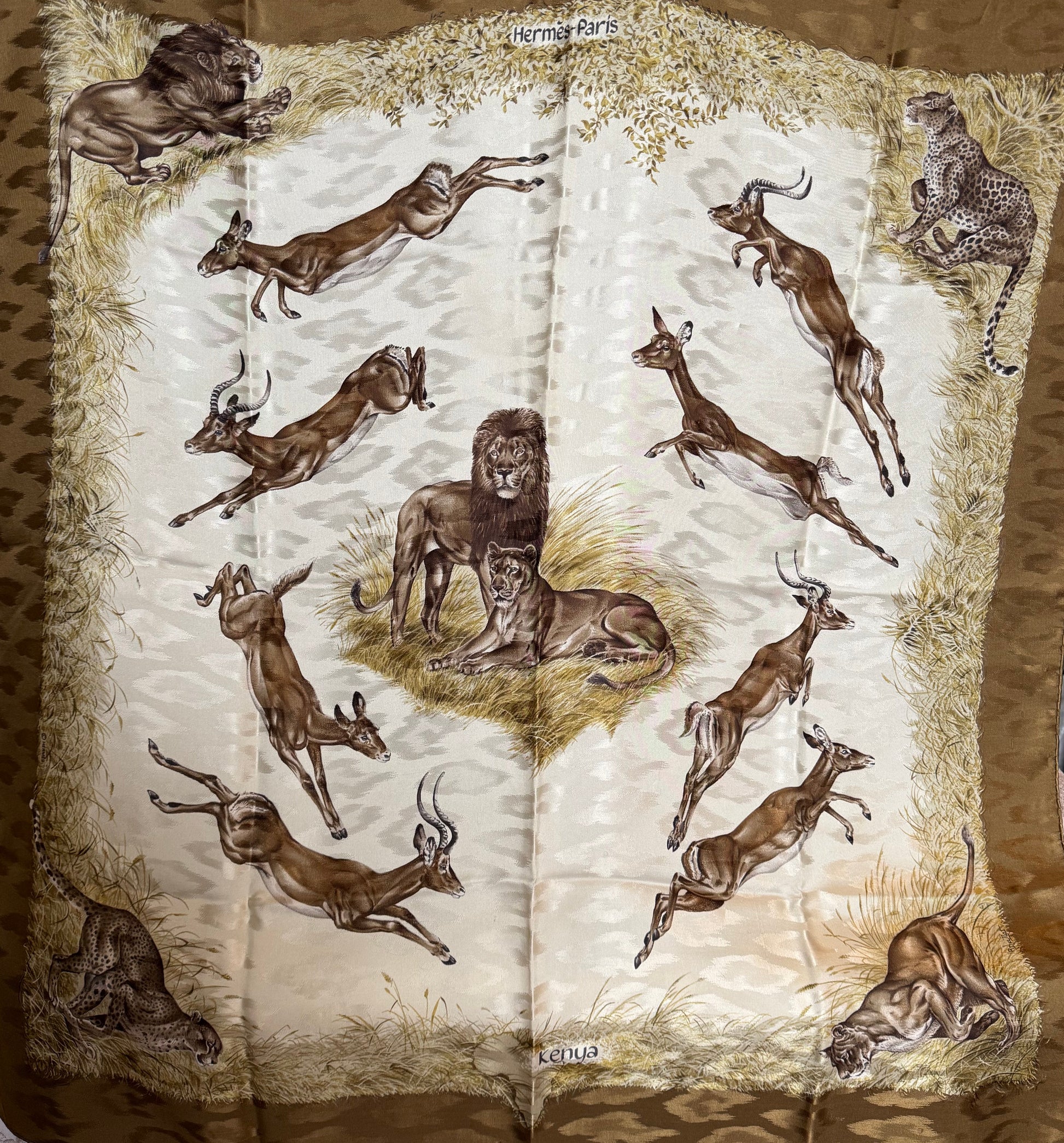 Hermès Foulard Vintage Kenya Seta Jacquard Cachi - Pally Vintage Closet