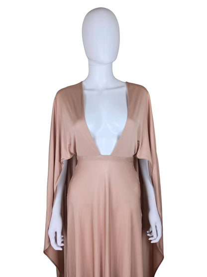 Valentino FW 2016 Runway Long Dress with Cape and Nude Deep V-Neck