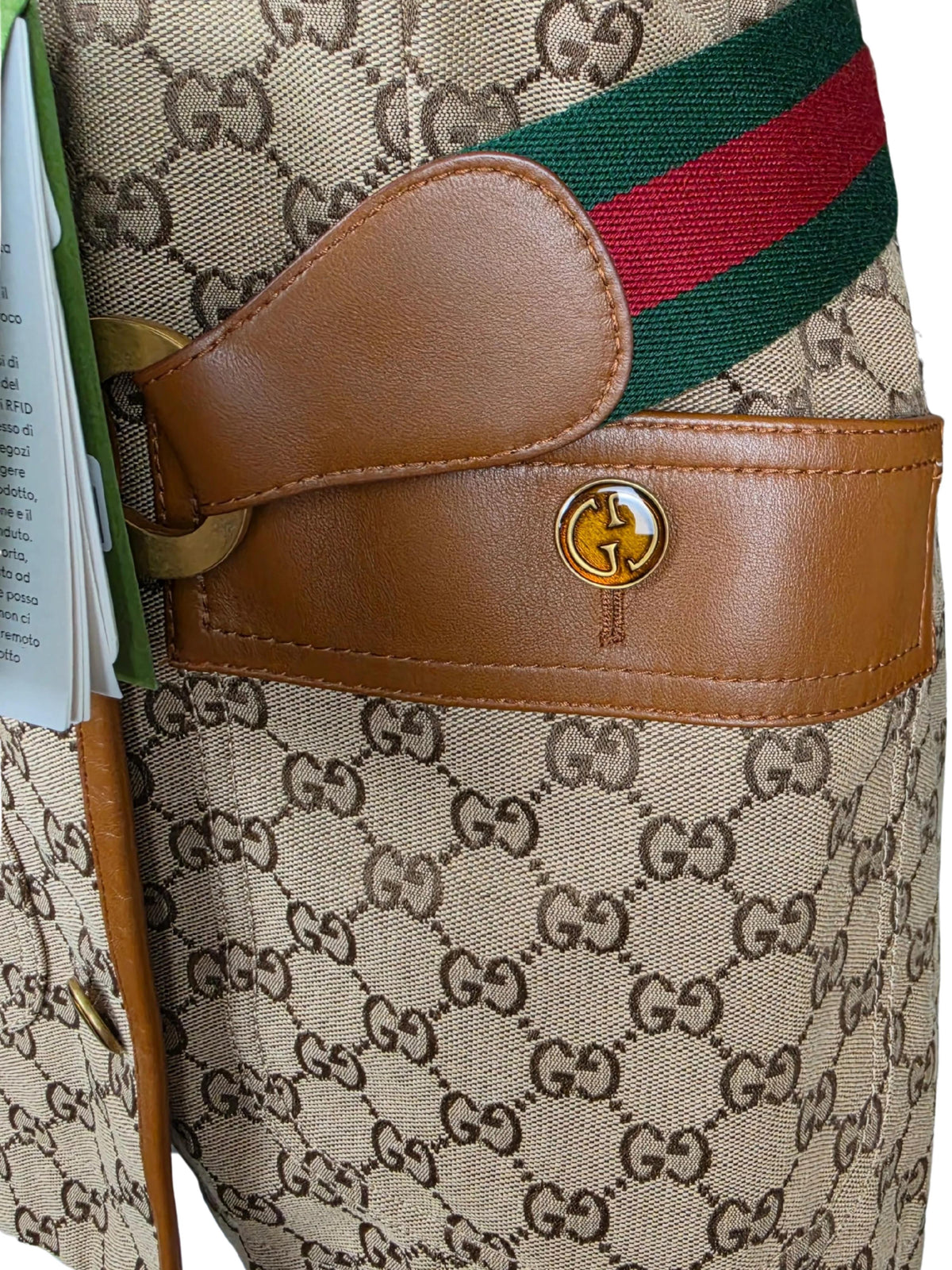 Gucci Blazer Safari in Tela GG Canvas con Dettagli in Pelle e Cintura Web Marrone