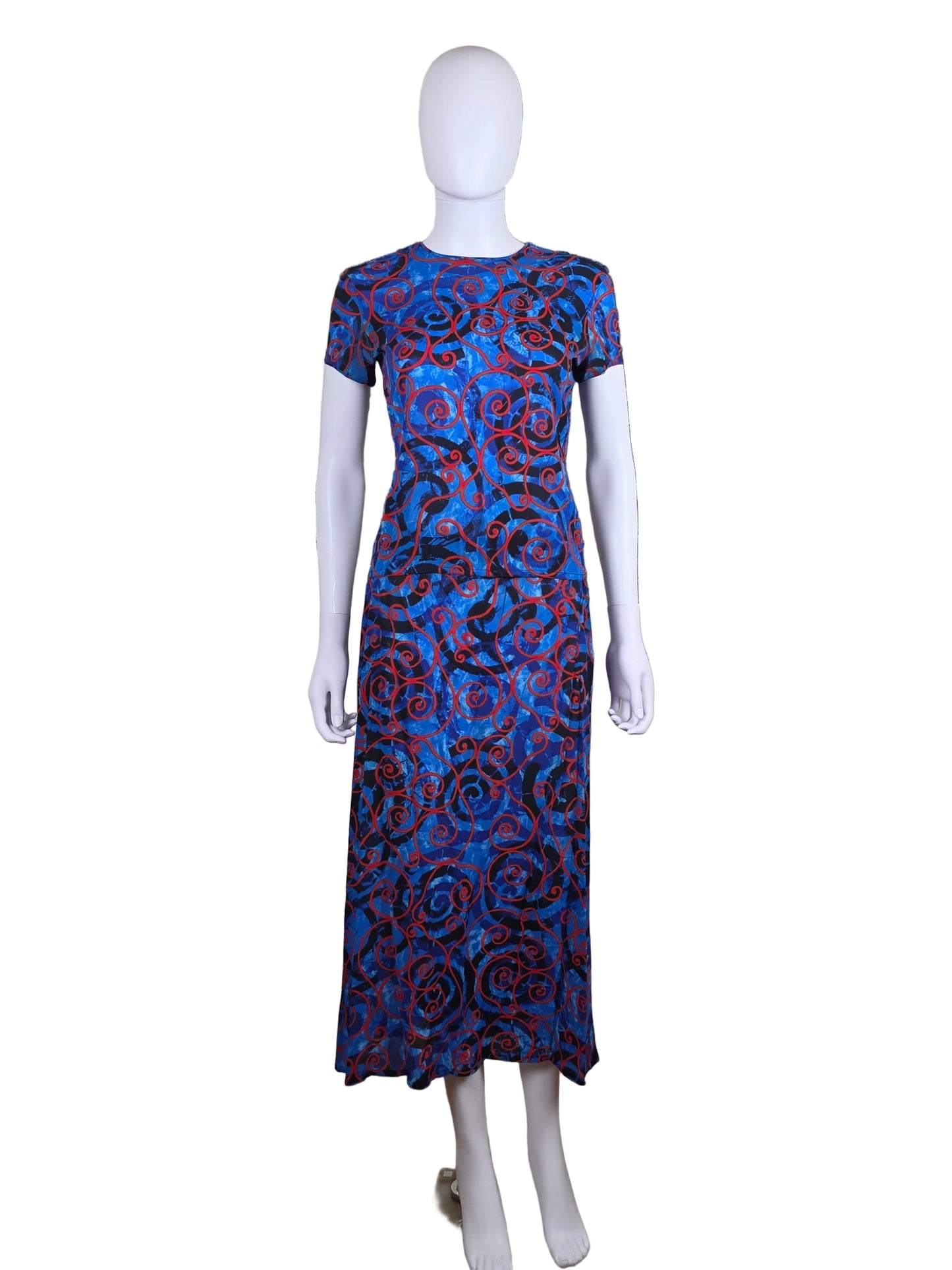Gianni Versace Couture Completo Vintage con Stampa a Spirali Blu