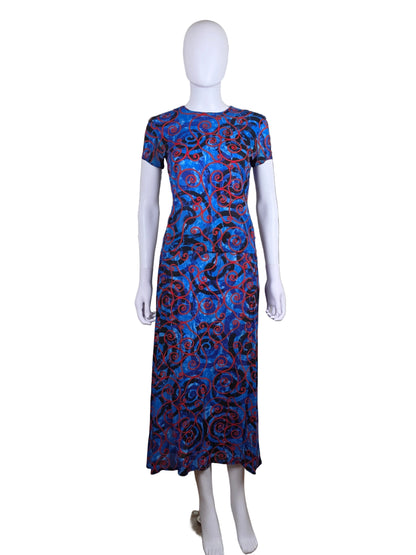 Gianni Versace Couture Completo Vintage con Stampa a Spirali Blu