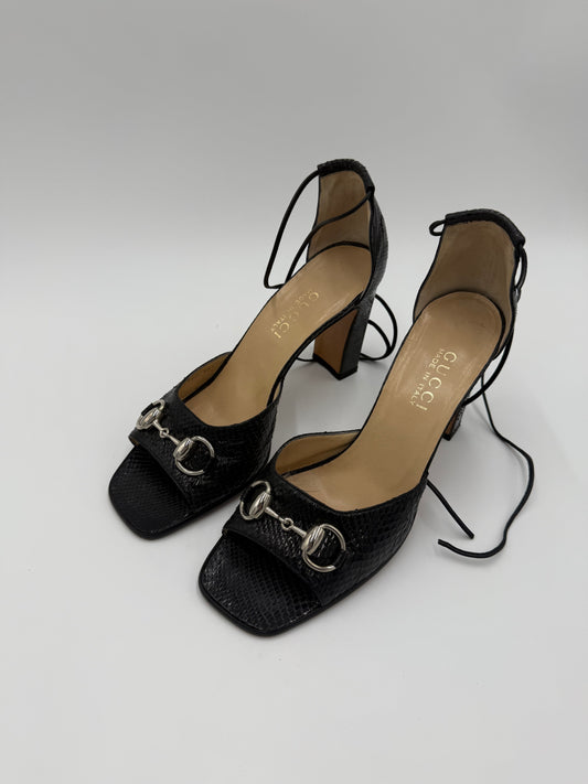 Gucci Sandali Horsebit Vintage in Pitone Neri