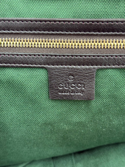 Gucci Borsone da Viaggio Firenze 1921 in Tela Jacquard Bordeaux e Pelle Marrone Scuro