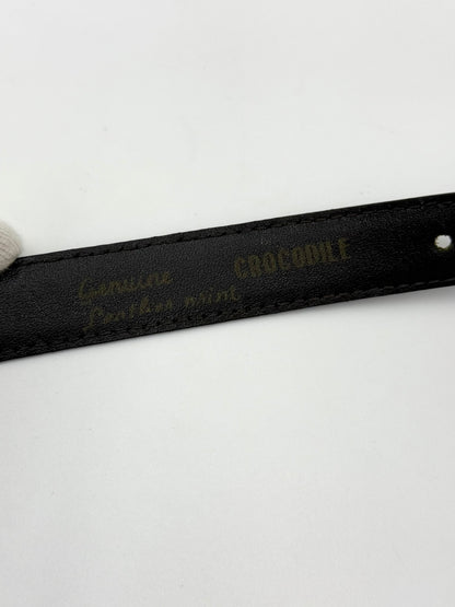 Pierre Cardin Cintura Vintage in Pelle Stampa Coccodrillo Nera
