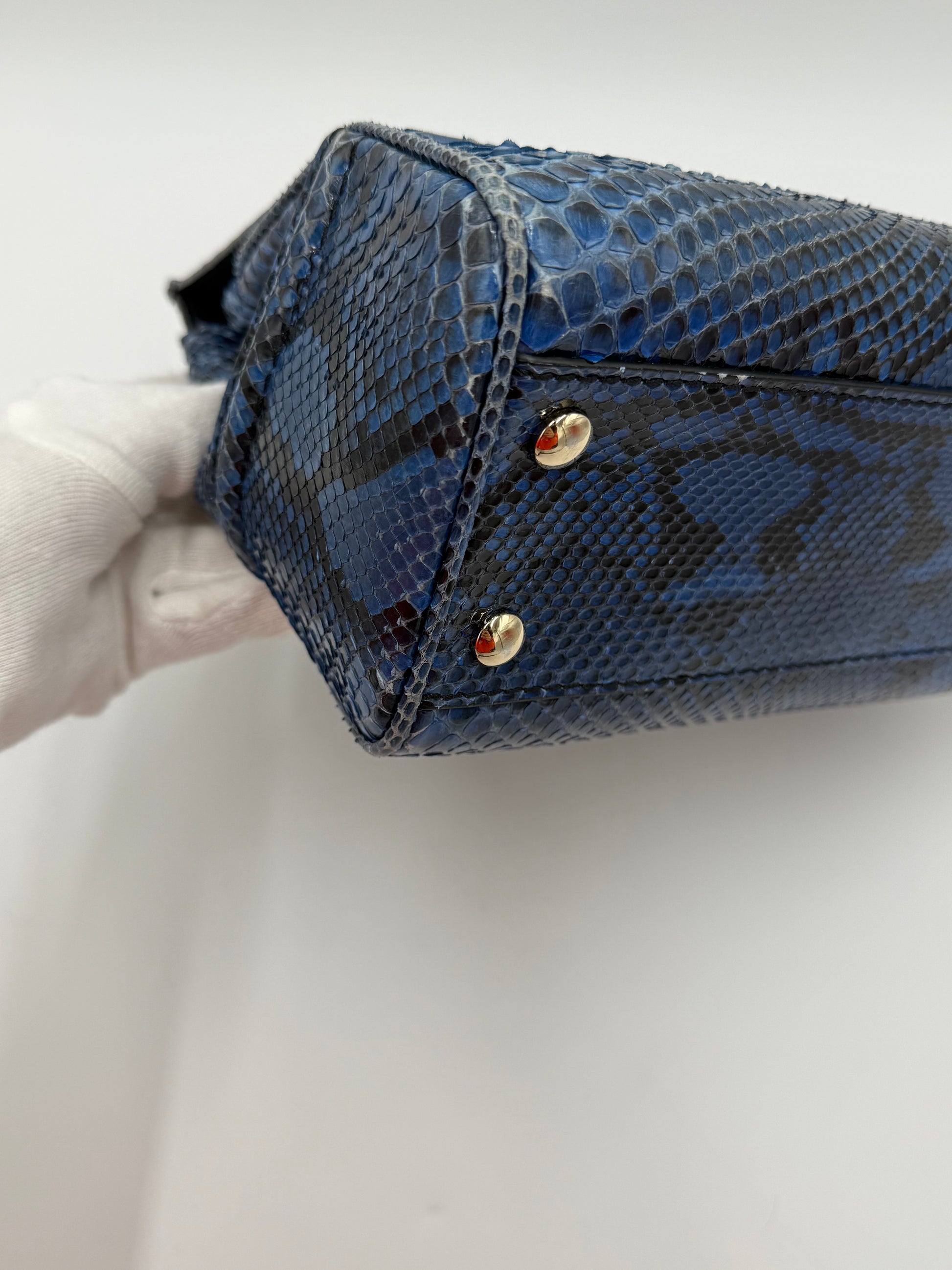 Versace Borsa a Mano Medusa in Pelle Esotica Blu - Pally Vintage Closet