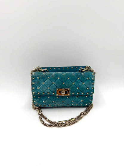 Valentino Garavani Borsa Rockstud Spike Small in Velluto Azzurro