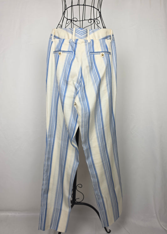 Gucci Pantaloni Sartoriali Estivi Vintage a Righe Bianchi e Celesti