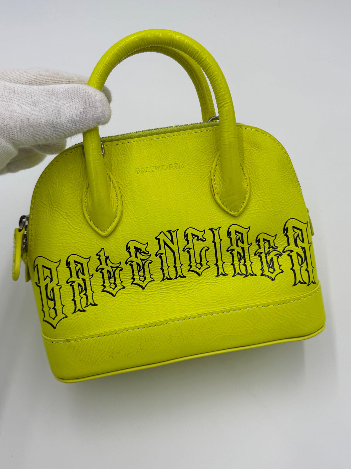 Balenciaga Ville Top Handle Bag Special Edition Gothic Logo Mini Neon Yellow