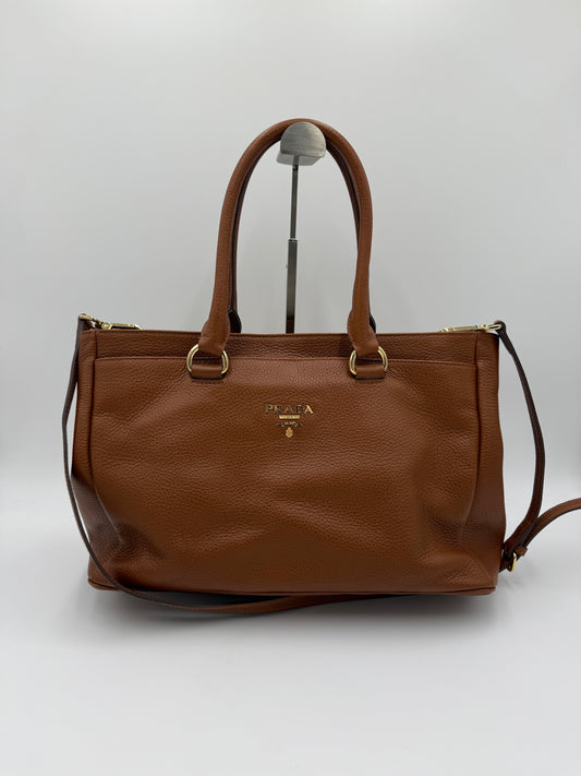 Prada Borsa Tote in Pelle Martellata Marrone