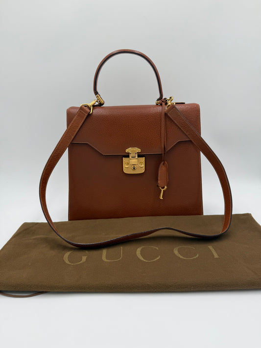Gucci Borsa Lady Lock Vintage Top Handle in Pelle Cognac