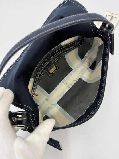 Fendi Vintage Navy Blue Denim Baguette Bag with Contrast Stitching