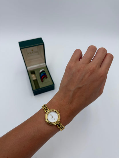 Gucci Orologio Vintage 11/12 con Ghiere Intercambiabili e Bracciale a Maglia Oro