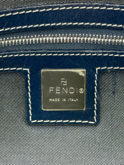 Fendi Vintage Navy Blue Denim Baguette Bag with Contrast Stitching