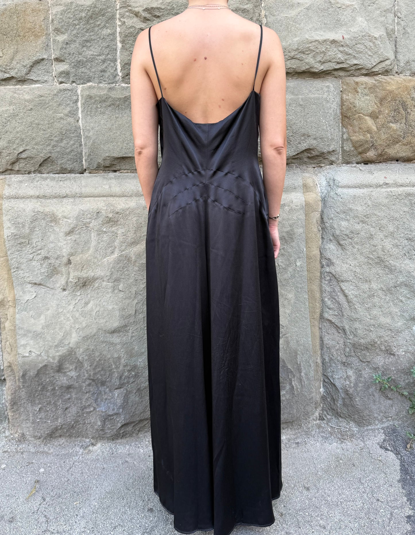 Alberta Ferretti Abito Lungo Vintage in Seta Nera - Pally Vintage Closet