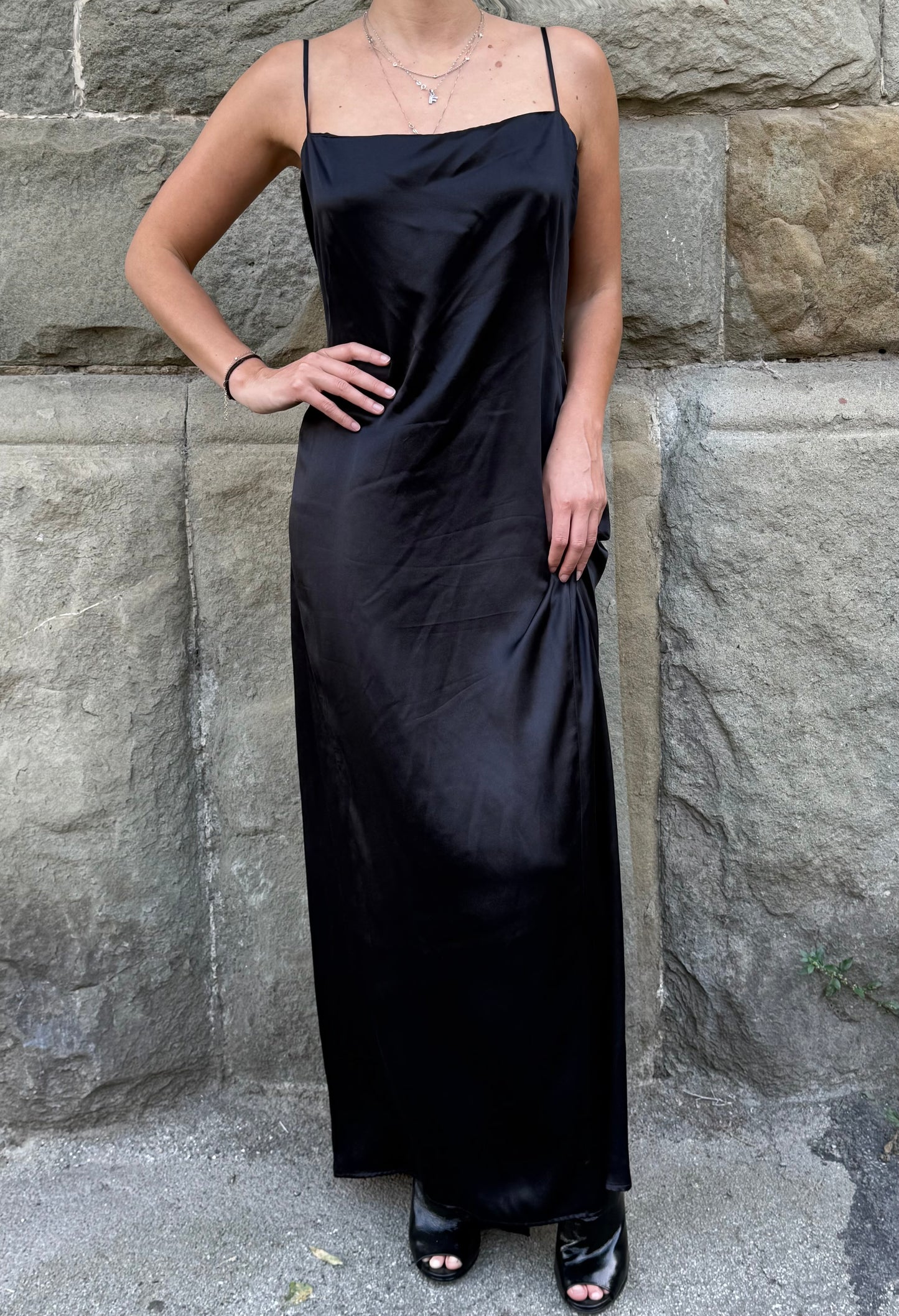 Alberta Ferretti Abito Lungo Vintage in Seta Nera - Pally Vintage Closet