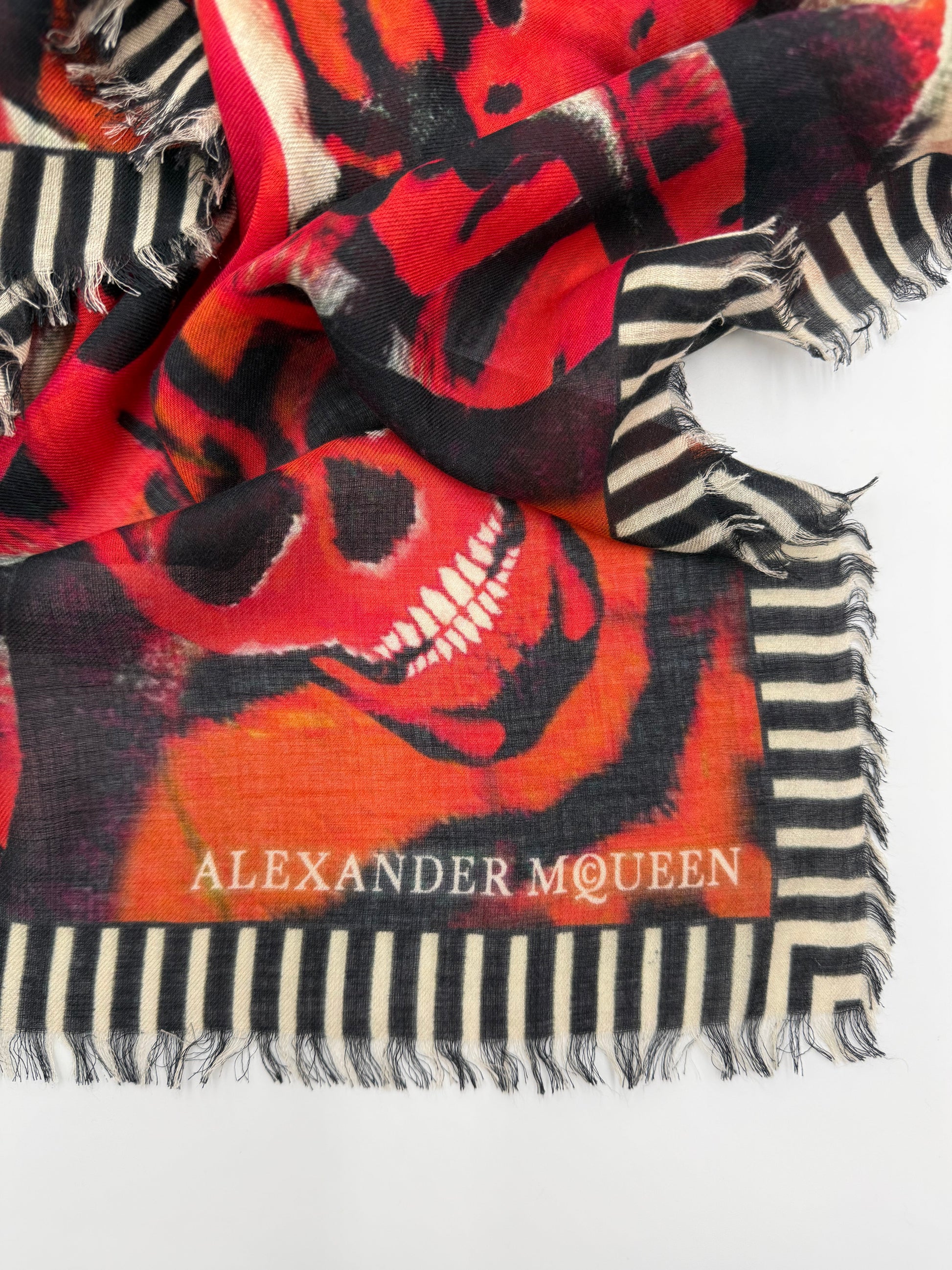 Alexander McQueen Sciarpa Skull & Stripes Misto Lana Rossa - Pally Vintage Closet