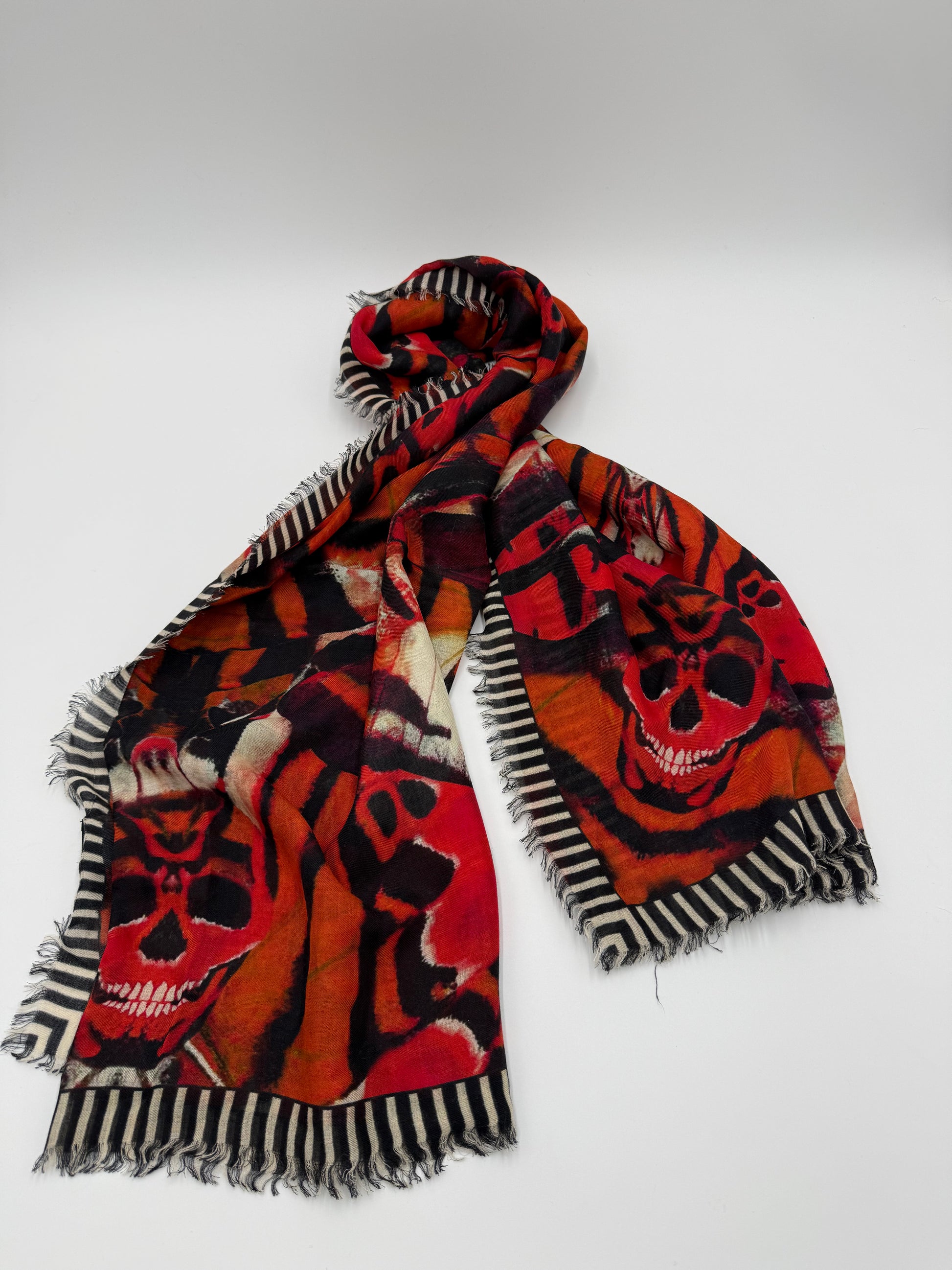 Alexander McQueen Sciarpa Skull & Stripes Misto Lana Rossa - Pally Vintage Closet