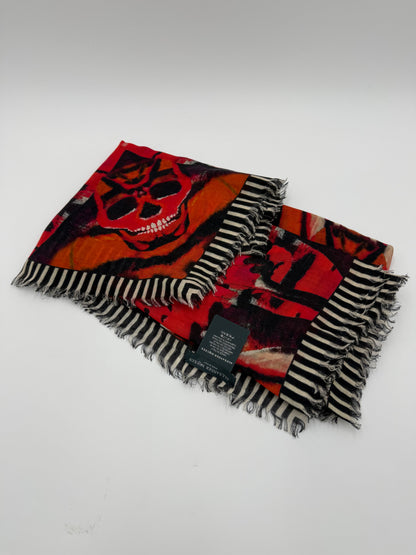Alexander McQueen Sciarpa Skull & Stripes Misto Lana Rossa - Pally Vintage Closet