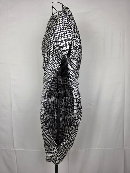 Alexandre-Vauthier-Mini-Abito-Drappeggiato-in-Seta-Pied-de-Poule-Bianco-e-Nero-70134088958276 - Pally Vintage Closet