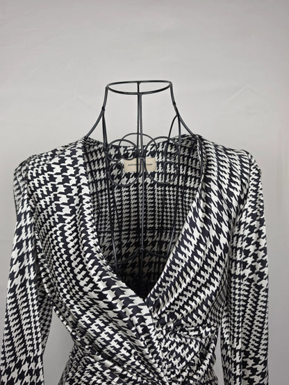 Alexandre-Vauthier-Mini-Abito-Drappeggiato-in-Seta-Pied-de-Poule-Bianco-e-Nero-70134088991044 - Pally Vintage Closet