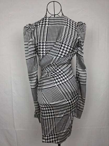 Alexandre-Vauthier-Mini-Abito-Drappeggiato-in-Seta-Pied-de-Poule-Bianco-e-Nero-70134089089348 - Pally Vintage Closet