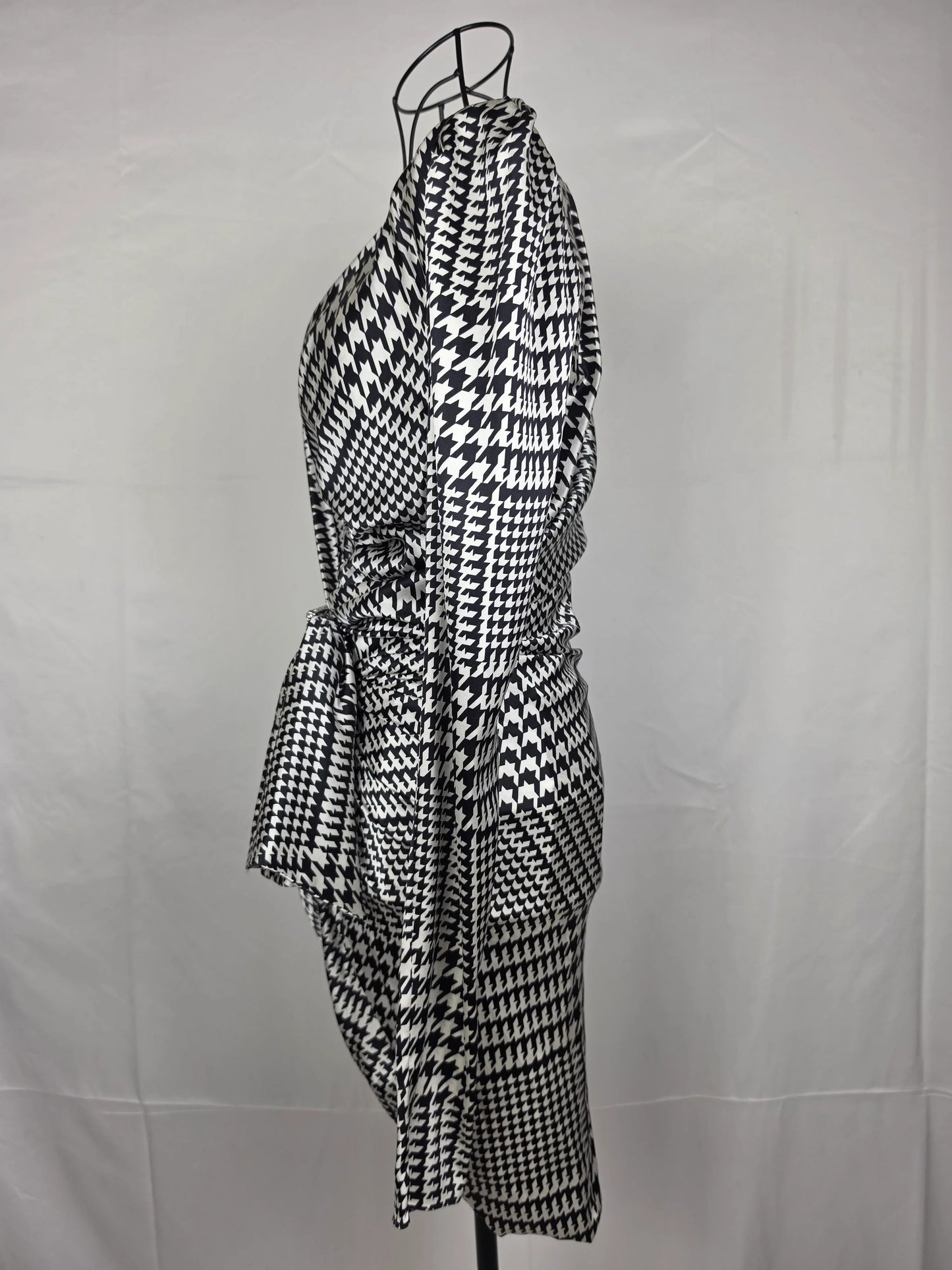 Alexandre-Vauthier-Mini-Abito-Drappeggiato-in-Seta-Pied-de-Poule-Bianco-e-Nero-70134089122116 - Pally Vintage Closet