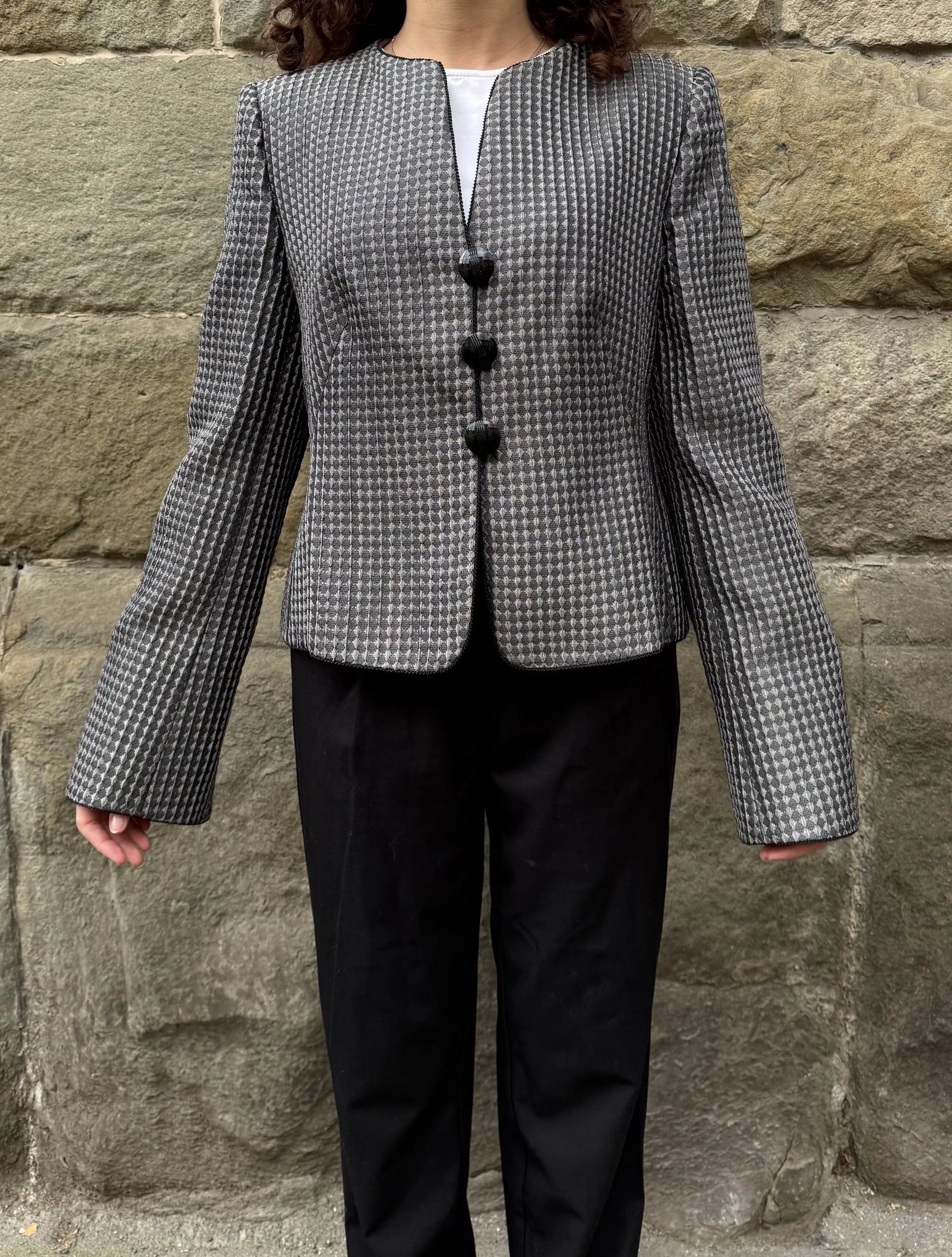 Armani-Collezioni-Giacca-Vintage-Seta-e-Lana-Grigia-69498048119108 - Pally Vintage Closet