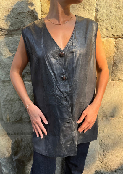 Atelier Versace Gilet Lungo Vintage Stampa Cocco in Pelle Nera - Pally Vintage Closet