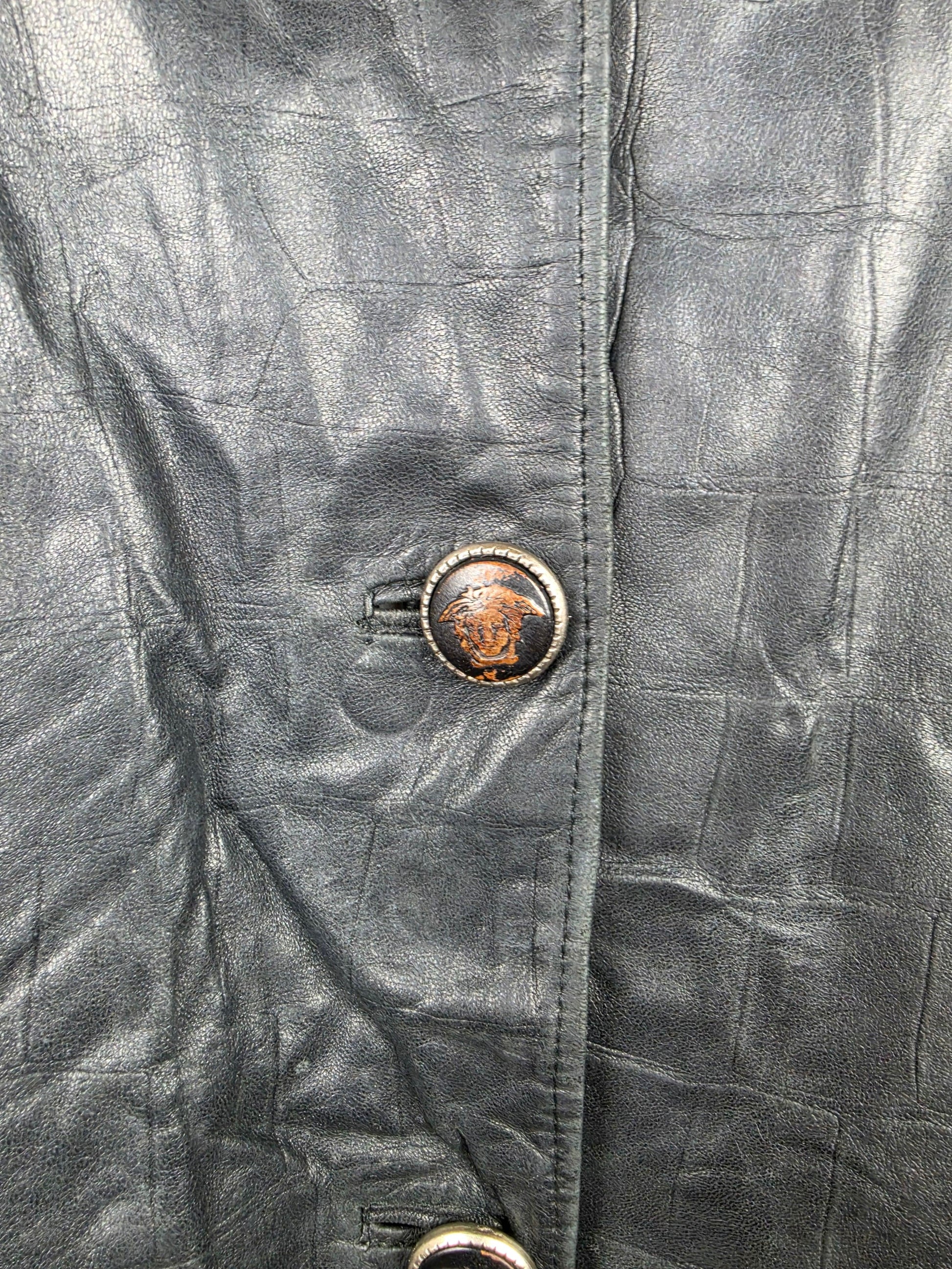 Atelier Versace Gilet Lungo Vintage Stampa Cocco in Pelle Nera - Pally Vintage Closet