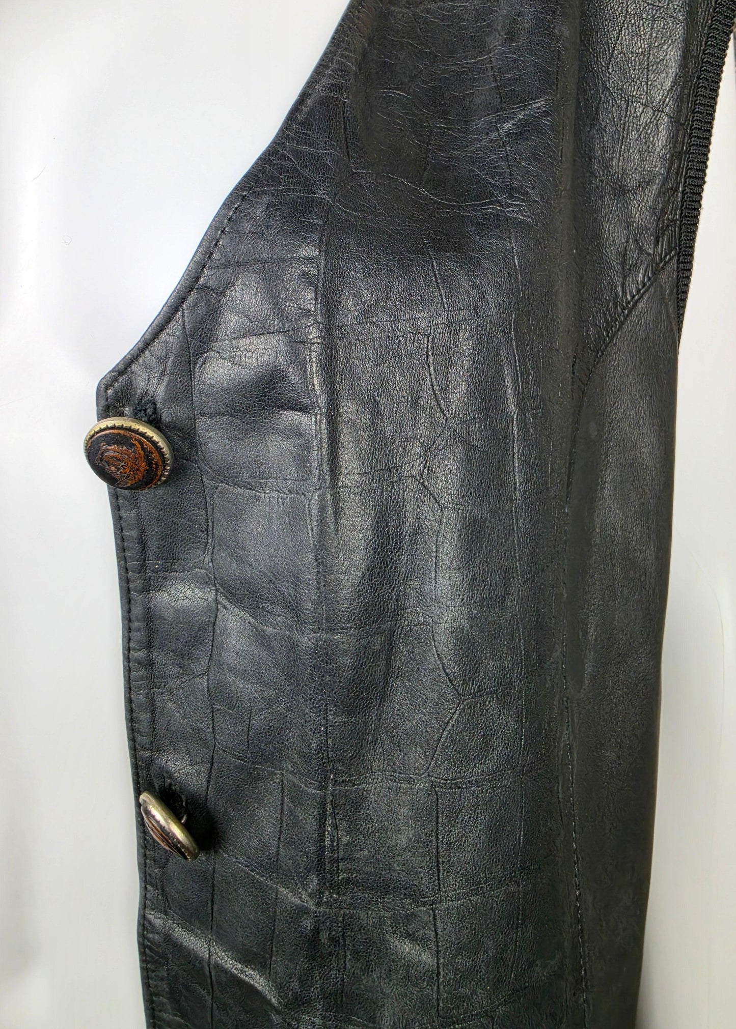 Atelier Versace Gilet Lungo Vintage Stampa Cocco in Pelle Nera - Pally Vintage Closet