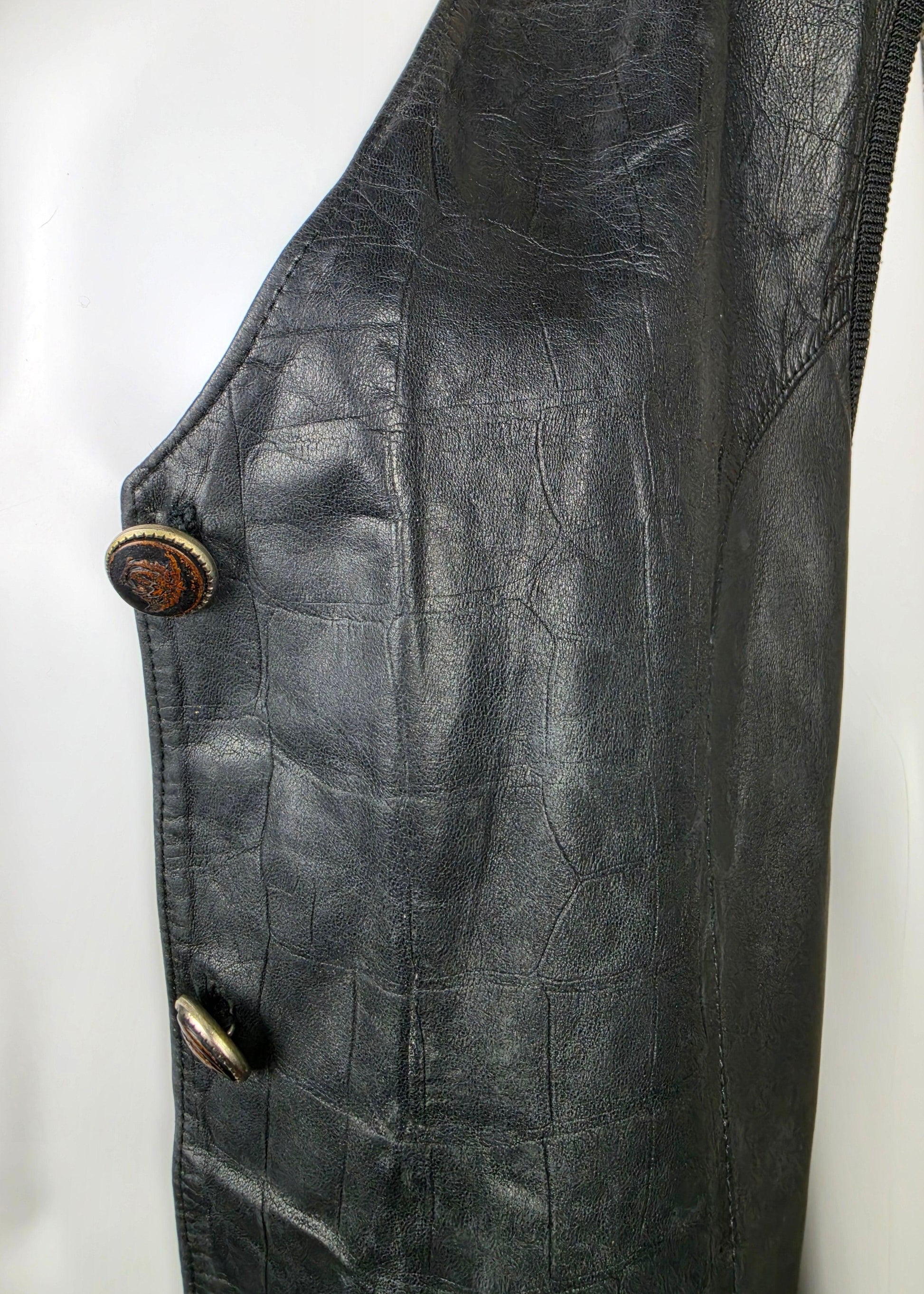 Atelier Versace Gilet Lungo Vintage Stampa Cocco in Pelle Nera - Pally Vintage Closet