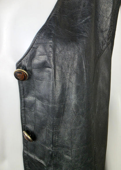 Atelier Versace Gilet Lungo Vintage Stampa Cocco in Pelle Nera - Pally Vintage Closet