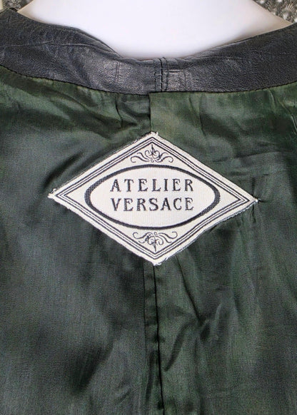 Atelier Versace Gilet Lungo Vintage Stampa Cocco in Pelle Nera - Pally Vintage Closet