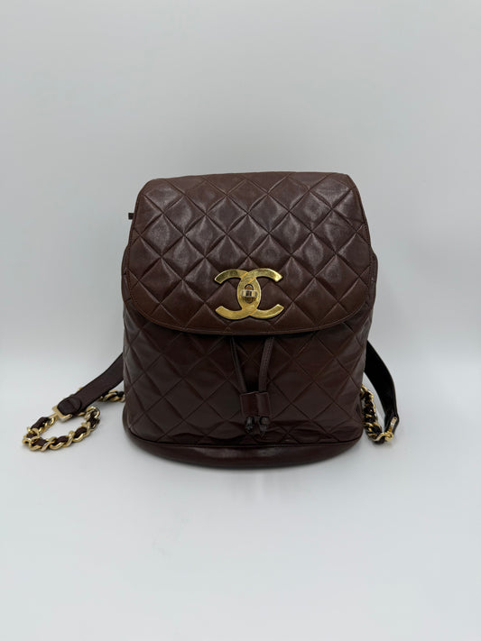 Chanel Zaino Vintage in Pelle Matelassé Marrone Scuro