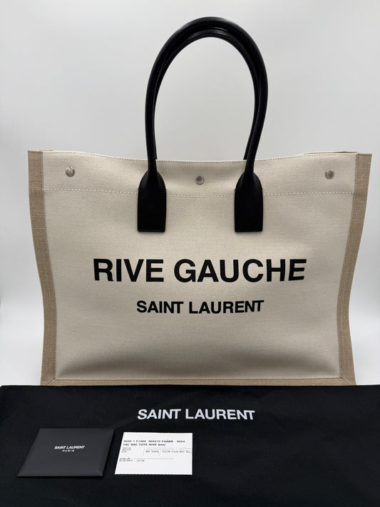 Saint Laurent Borsa Tote Rive Gauche in Canvas e Lino Beige - Pally Vintage Closet