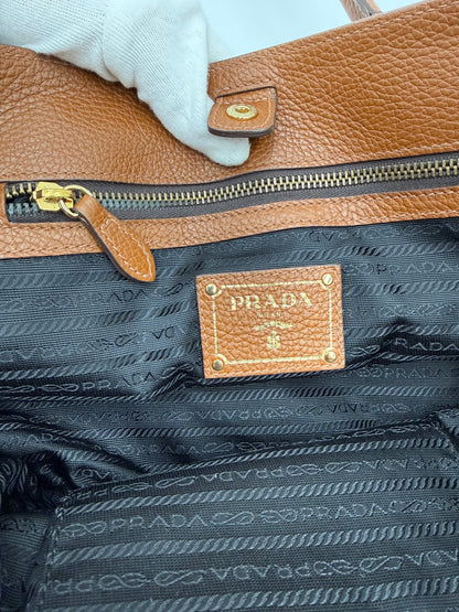 Prada Borsa Tote in Pelle Martellata Marrone