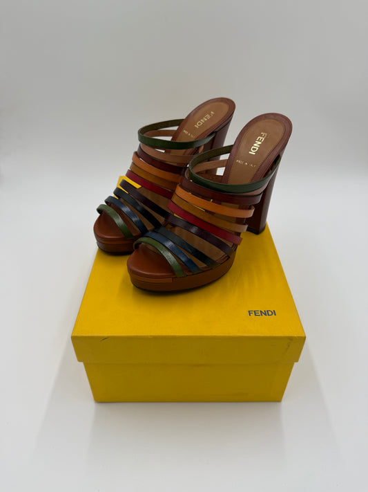 Fendi Mules con Tacco in Pelle Multicolore