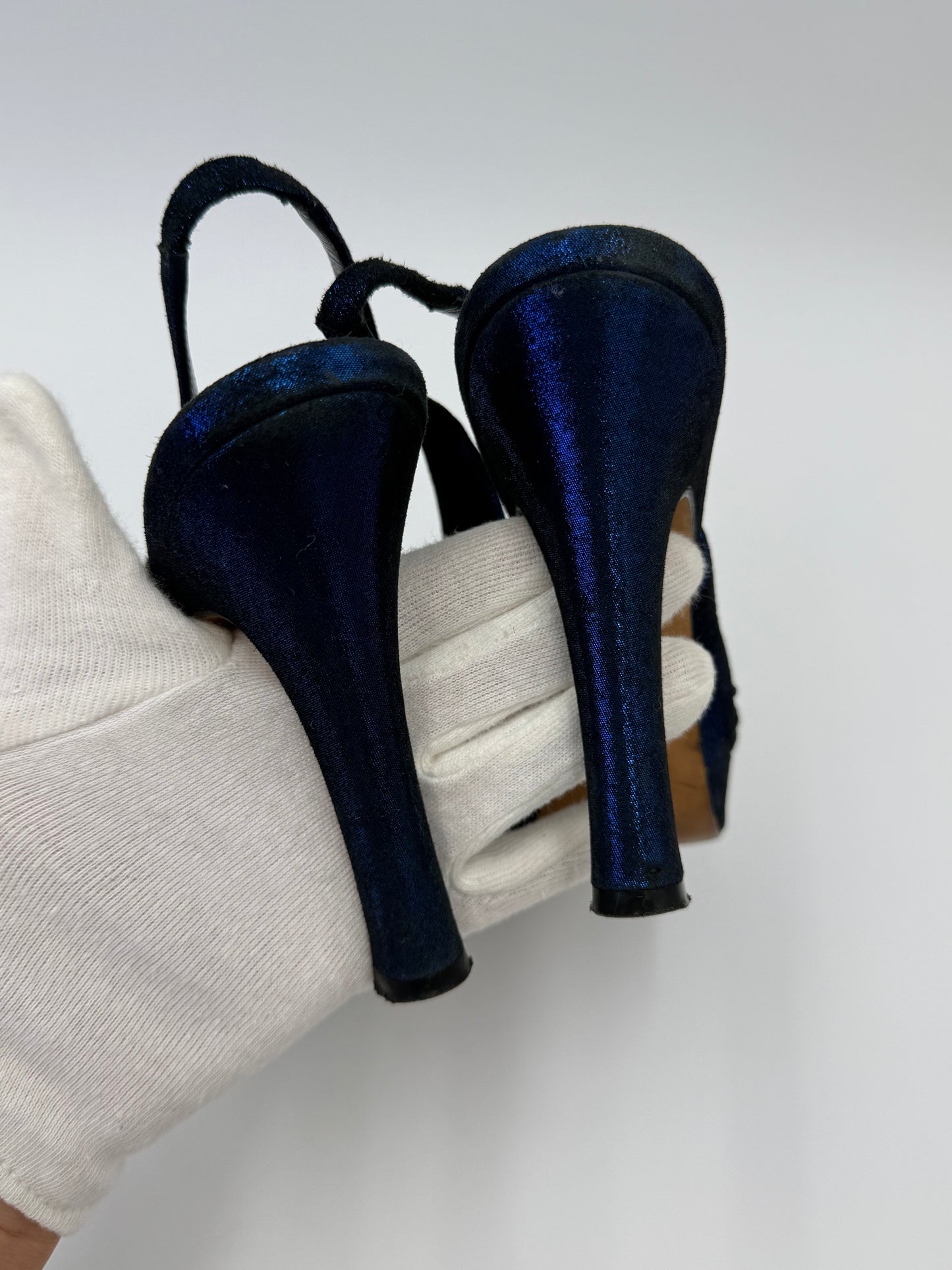 René Caovilla Sandali Slingback Vintage in Lurex Blu Elettrico