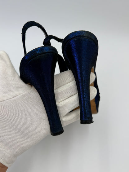 René Caovilla Sandali Slingback Vintage in Lurex Blu Elettrico