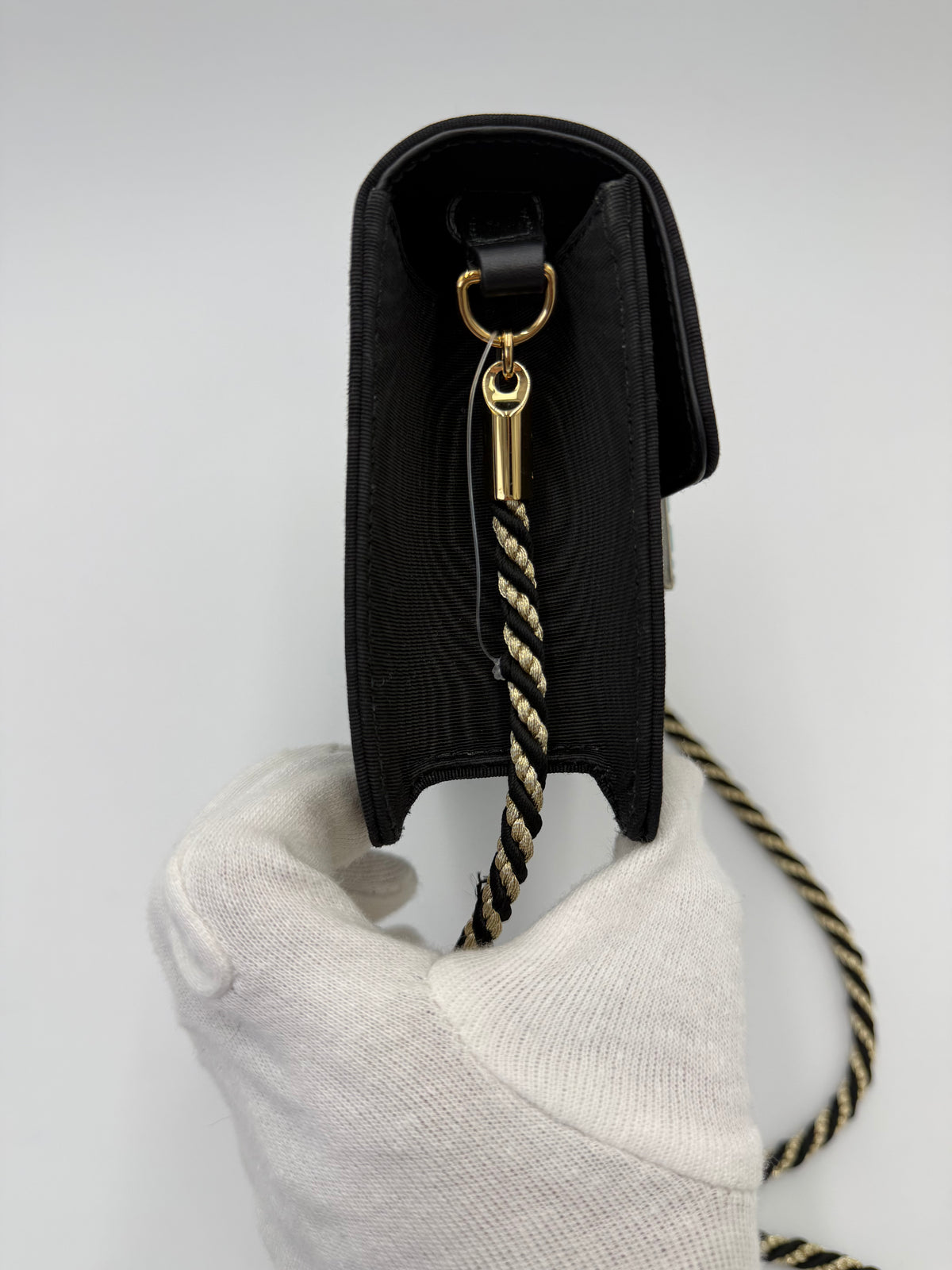 Gucci Borsa a Tracolla Broadway Crystal 'G' in Gros-Grain Ricamato Nero