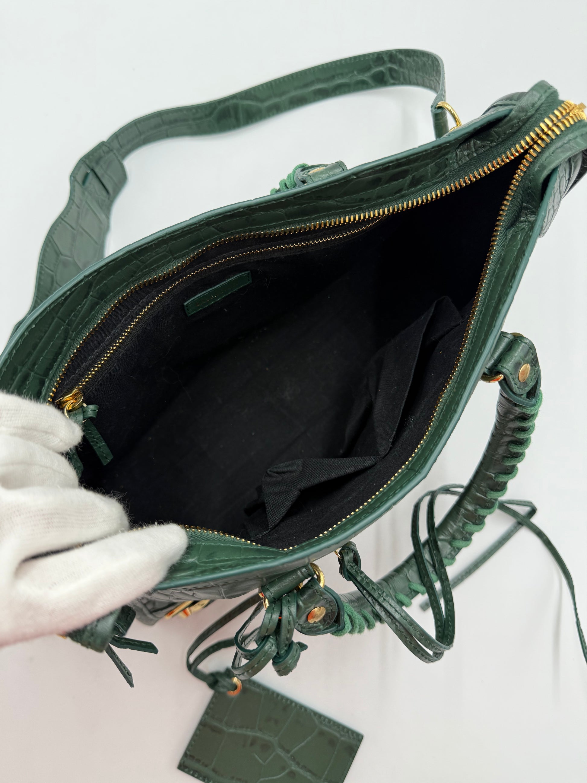 Balenciaga Borsa City in Pelle Stampa Coccodrillo Verde - Pally Vintage Closet