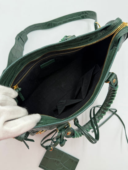Balenciaga Borsa City in Pelle Stampa Coccodrillo Verde - Pally Vintage Closet
