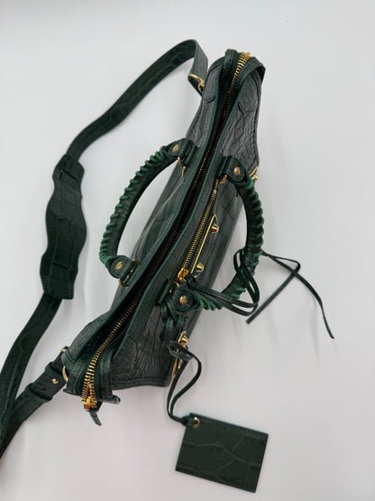 Balenciaga Borsa City in Pelle Stampa Coccodrillo Verde - Pally Vintage Closet