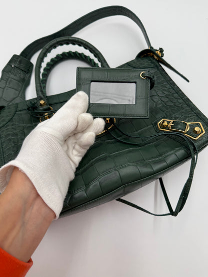 Balenciaga Borsa City in Pelle Stampa Coccodrillo Verde - Pally Vintage Closet