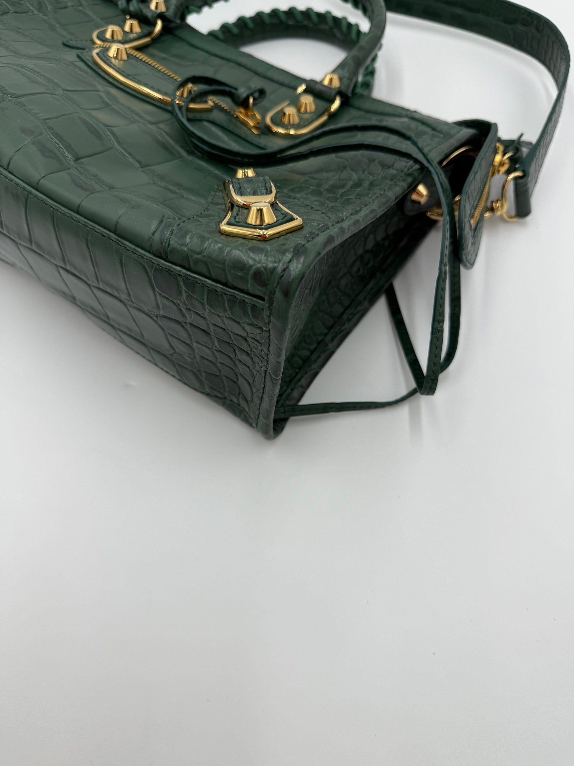 Balenciaga Borsa City in Pelle Stampa Coccodrillo Verde - Pally Vintage Closet