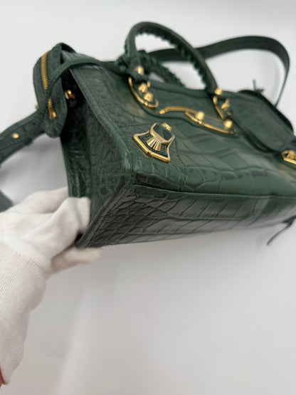 Balenciaga Borsa City in Pelle Stampa Coccodrillo Verde - Pally Vintage Closet