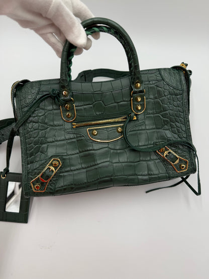 Balenciaga Borsa City in Pelle Stampa Coccodrillo Verde - Pally Vintage Closet